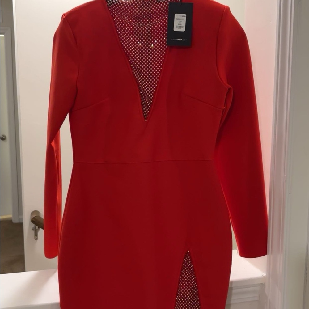 Fashion Nova Vibrant Red Long Sleeve Dress